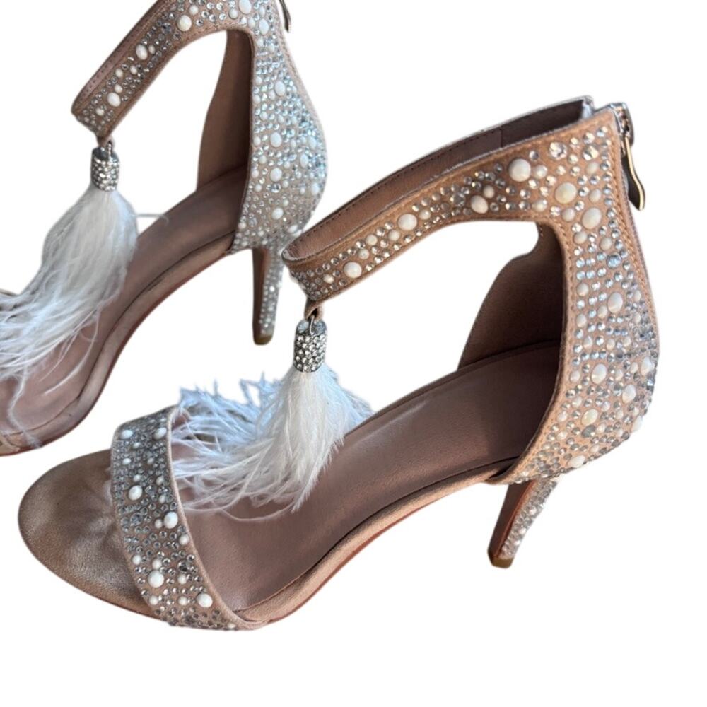 Rhinestone and Feather Heels Nude White Women's 8‎ Formal Evening Wear